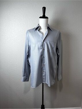 Zenga Gray and Blue Striped Button Down Shirt Size L